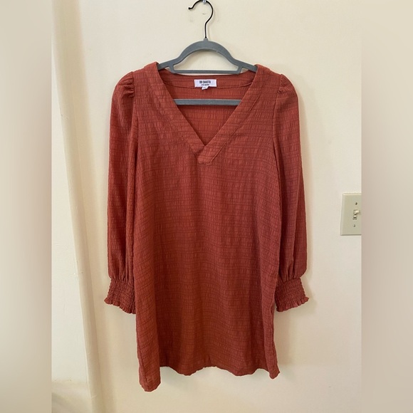 BB Dakota by Steve Madden Rust Textured V-Neck Shift Mini Dress XS - Picture 6 of 9